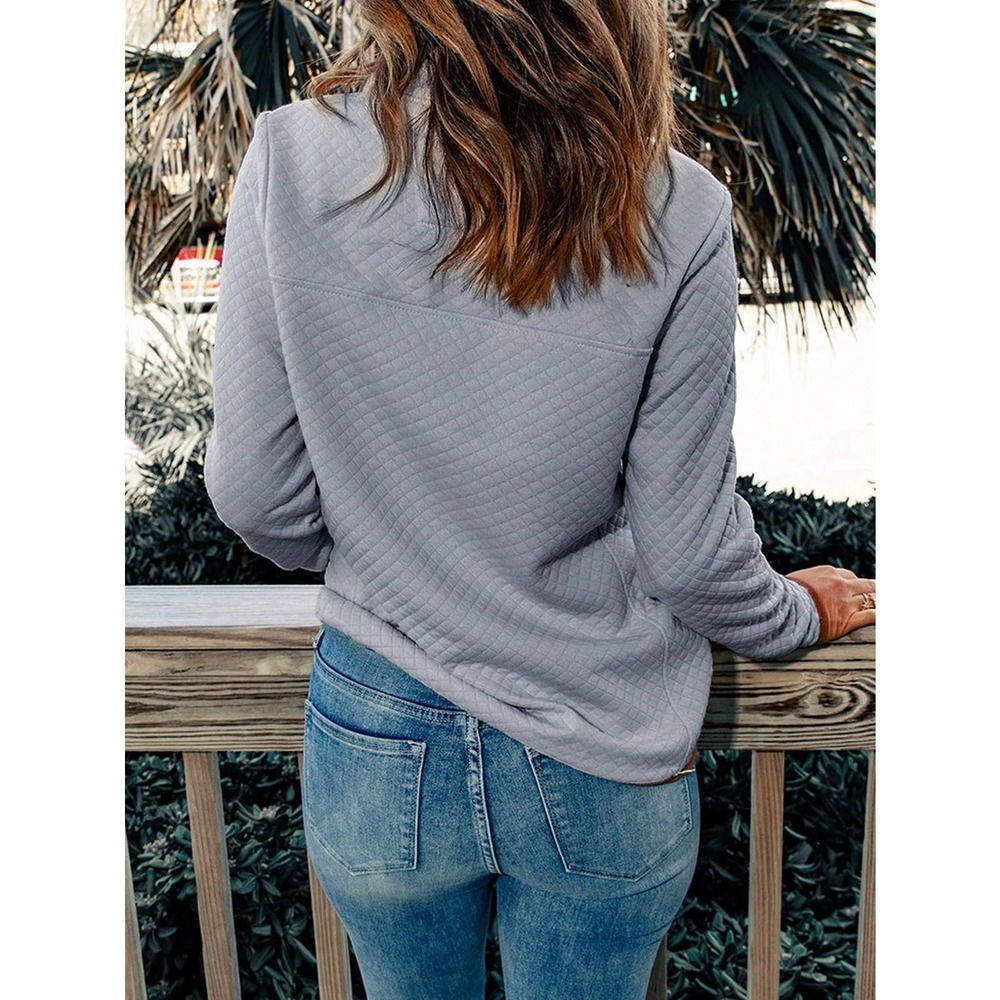 minimalist Contrast Binding button placket Sweatshirt - Picture 2 of 5